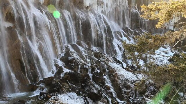 Ice cascade.The beautiful Jiuzhaigou Valley, National Park in winter in aba prefecture, sichuan province, China. Inclusion on the World Natural Heritage List in 1992.
