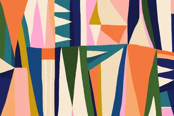 Deurstickers Boho Hand getekende trendy abstracte afbeelding afdrukken. Kleurrijk creatief collagepatroon.