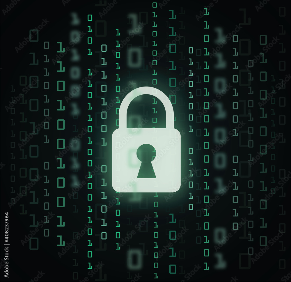  digital lock guard sign binary code number cyber data background vector illustration eps10