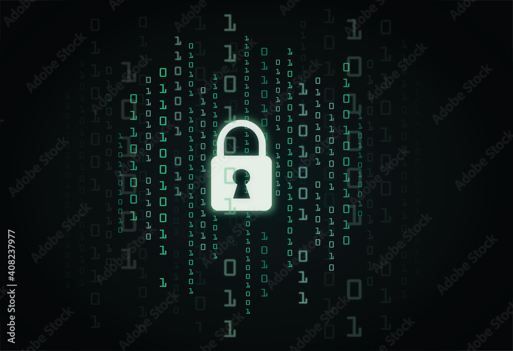 Aufkleber digital lock guard sign binary code number cyber data background vector illustration eps10