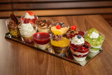 Dessert in cup and tray for party