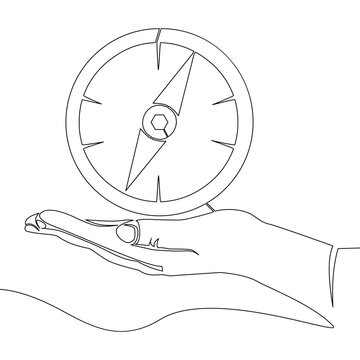 Continuous Line Drawing Hand Holding Compass