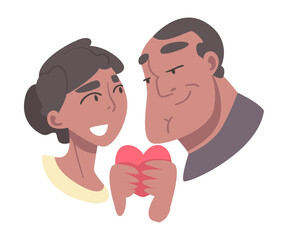 Young Couple in Love Holding Heart Vector Illustration