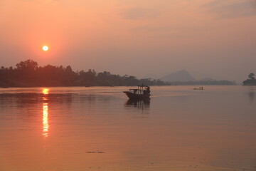 Fototapeta na wymiar Cambodia. Mekong river. Sunset on the Mekong River, in the province of Stung Treng, border with Laos.