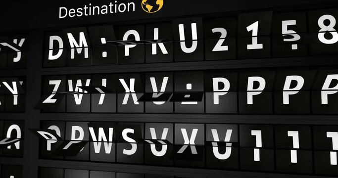 3D generated animation, analog flight information display board with the arrival city of Las vegas, 4 different animations