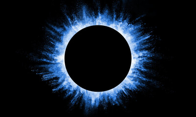 Abstract dust explode circle frame in blue color - Powered by Adobe