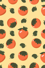 Fototapeta premium A pattern with persimmon fruits and leaves. Print for fabric. Persimmon. Background.
