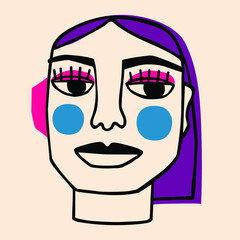 illustration of a person in Ink painting style. Surreal Face. Hand drawn portrait in modern abstract graphic style.	