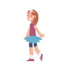 Cute Girl Walking with Crown on Her Head Vector Illustration