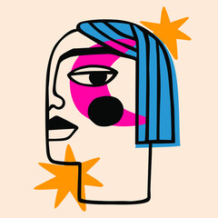 illustration of a person in Ink painting style. Surreal Face. Hand drawn portrait in modern abstract graphic style.	