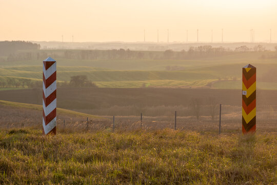 Metal mesh fence on the Polish-German border, serving as a limitation of the spread of ASF disease - "African swine fever virus"