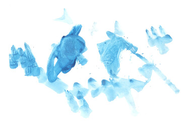 Watercolor strokes and stains of blue paint isolated on a white background. Abstraction.
