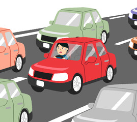 Fototapeta premium 渋滞する道路のイラスト