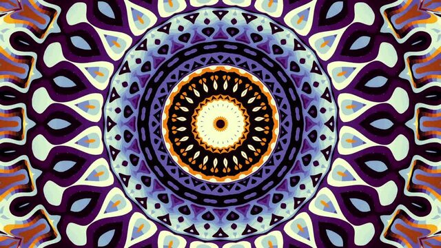 Transforming ornamental vintage mosaic Mandala. Seamless loop footage.