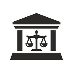 Court icon. Courthouse. Symbol of law and justice. Vector icon isolated on white background.