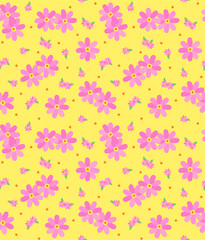 Japanese Colorful Pink Flower Vector Seamless Pattern