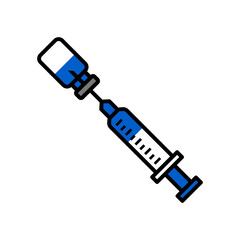 Syringe icon with needle and vial isolated white