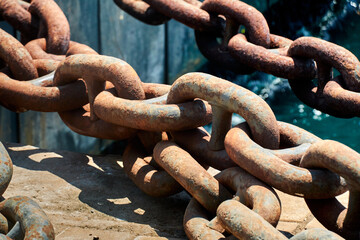 Huge chains holding a boat on the dock in Istanbul