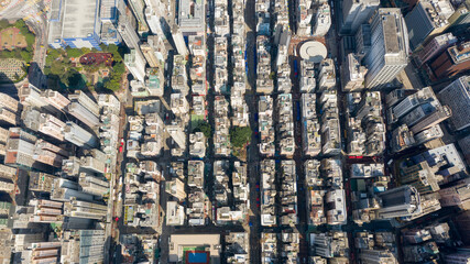 Aerial view of old residence district in Jordan,Kowloon,Hong Kong.
