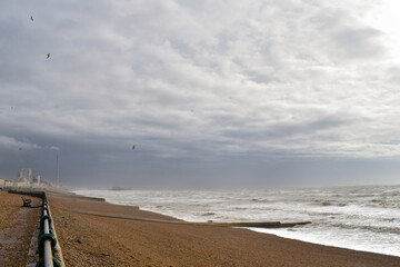Hove Beach on a stormy winter day, East Sussex, UK