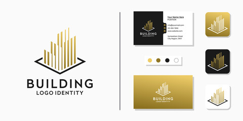 Building construction logo and business card design template