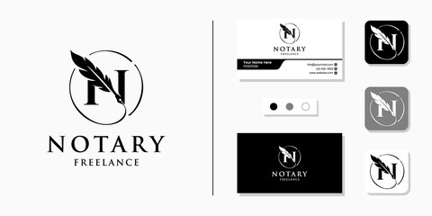 Notary logo initial letter N and business card design template