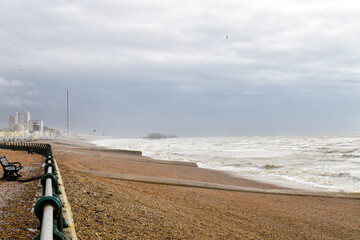 A stormy day on Brighton Beach, UK