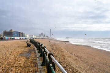 Brighton seafront with pebbles and stones, Sussex, UK