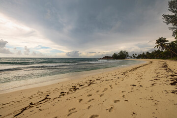 Stormy beach scenes on Praslin Island, Seychelles