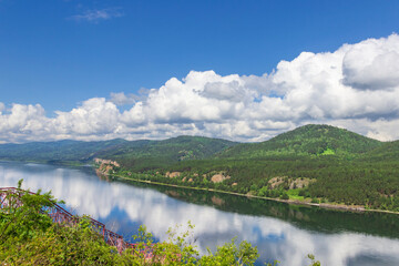 The Yenisei River in Krasnoyarsk. One of the greatest rivers in the world in the Russian Siberian taiga.