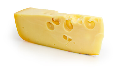 Piece of Swiss-type cheese on a white background