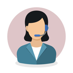 Telephone operator or call center employee icon. Woman with headset answering customer's phone call. Customer care or customer support concept vector illustration