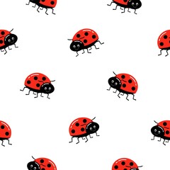 Fototapeta premium Funny ladybugs seamless pattern. Template for fashion prints, wrapping paper, background, fabric, surface design.