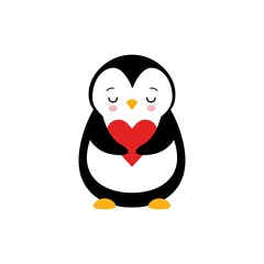 Adorable Penguin with Red Cheeks Holding Heart Vector Illustration