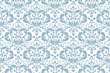 Fototapeta premium Wallpaper in the style of Baroque. Seamless vector background. White and blue floral ornament. Graphic pattern for fabric, wallpaper, packaging. Ornate Damask flower ornament
