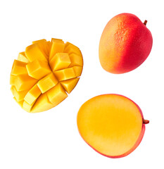 Fresh ripe mango falling in the air