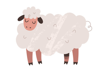 Cute cute fluffy sheep with face expression, farm animal illustration, vector art isolated