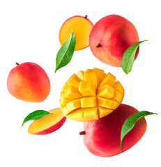 Fresh ripe mango falling in the air