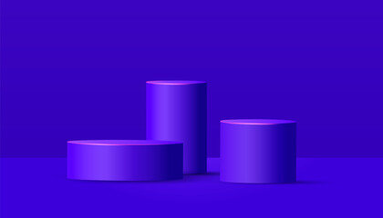 Round empty stages and podium on purple background. Minimal scene with geometrical forms for product presentation. Vector illustration