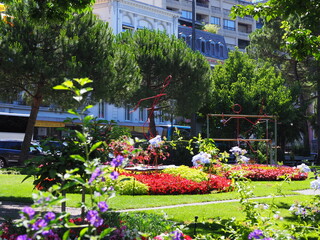 MONTREUX, SWITZERLAND on JULY 2017: Park in european city in canton Vaud in warm sunny summer day. © Jakub Korczyk