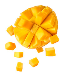 Fresh ripe mango falling in the air