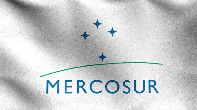 Seamless Loop 4K VDO. Flag of Mercosur Flag. 3D rendering illustration of waving sign symbol.