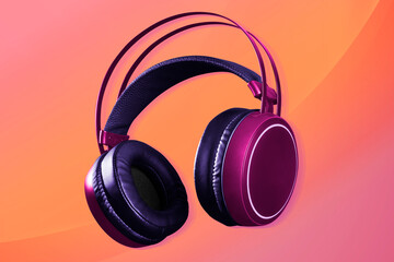 Fototapeta na wymiar Pink headphones wireless digital device