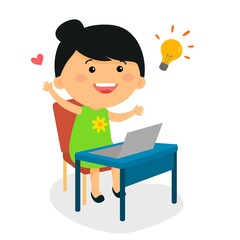 a girl is studying online