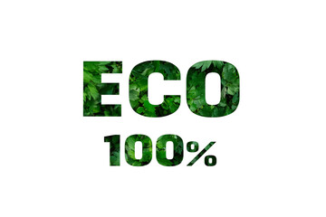 Inscription on a white background is Eco 100 percent green .Zero waste.Sale in honor of the holiday.Eco-friendly life.Protection of the environment.Let's save nature together.Recycling.