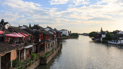 Fototapeta premium Sunset over Zhujiajiao water town in Shanghai