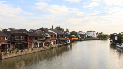 Fototapeta na wymiar Large canal view in Zhujiajiao water town in Shanghai