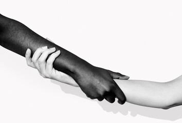 Diverse hands holding each other for BLM movement - obrazy, fototapety, plakaty