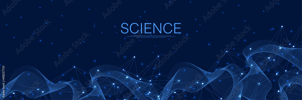 Poster Abstract digital network connections blue background. Artificial intelligence and engineering technology concept. Global network Big Data, Lines plexus, minimal array. Vector illustration.
