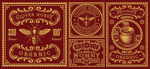 a set of vintage honey labels, these design can be used as packages for different honey products